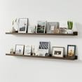 thumbnail image 1 of Long Floating Shelves for Wall, 48 inch Solid Wood Picture Ledge Shelf, Picture Shelf for Wall with Ledge, Floating Book Shelves for Living Room Bedroom Kitchen Nursery Decor, Walnut, Set of 2, 1 of 7