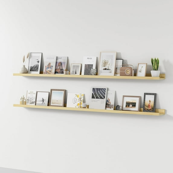 Long Floating Shelves for Wall, 72 inch Solid Wood Picture Ledge Shelf, Picture Shelf for Wall with Ledge, Floating Book Shelves for living room Bedroom Kitchen Decor, Natural Finished, Set of 2