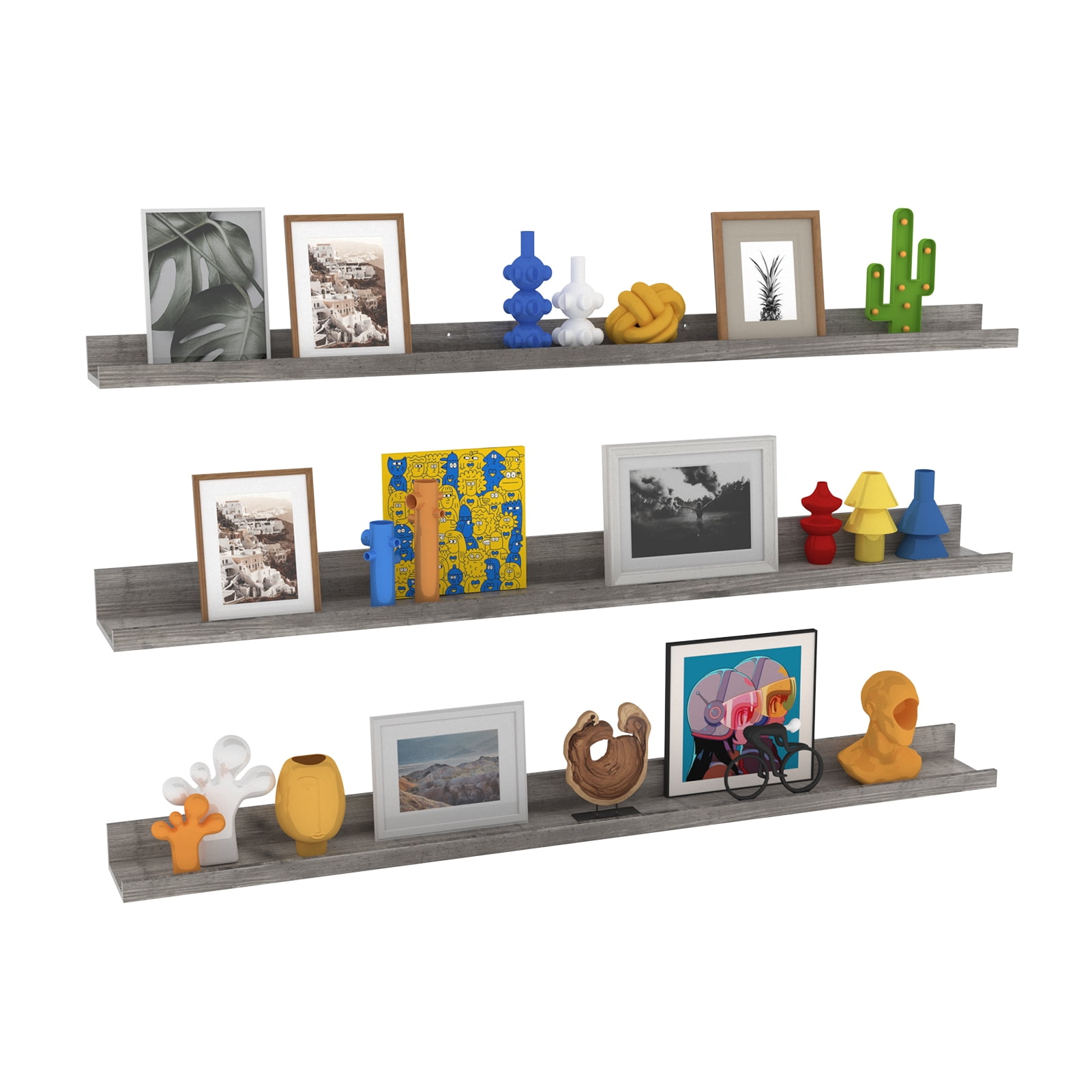 Long Floating Shelves for Wall Set of 3, 47 Inch Gray Picture Ledge Shelf for Bathroom, Bedroom, Kitchen, Living Room Storage and Decoration