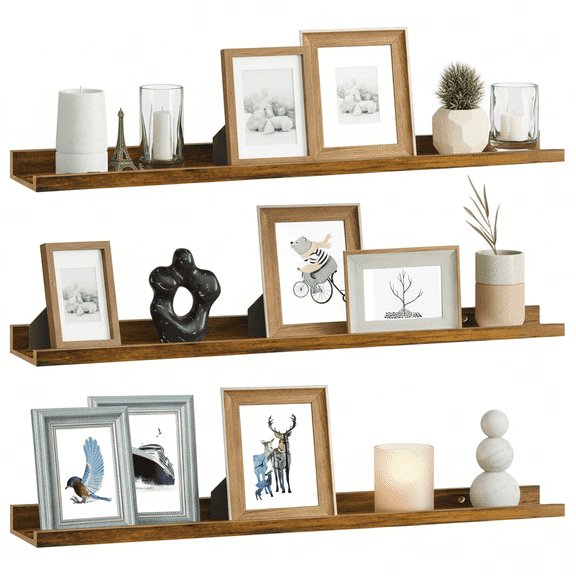 Long Floating Shelves for Wall Set of 3, 47 Inch, Rustic Picture Ledge Large Shelf for Living Room Bedroom Bathroom Kitchen, 3 Different Sizes, Brown