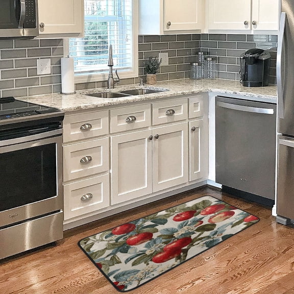 Long Floor Mat 39x20Inch Kitchen Mat Bathroom Mat Living Room Mat Bedroom Mat, Absorbent, Delicate Fabric, No Ball, Do Not Fade Red Apple Pattern