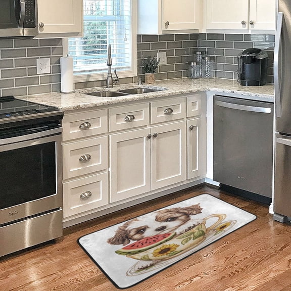 Long Floor Mat 39x20Inch Kitchen Mat Bathroom Mat Living Room Mat Bedroom Mat, Absorbent, Delicate Fabric, No Ball, Do Not Fade Teacup Puppy