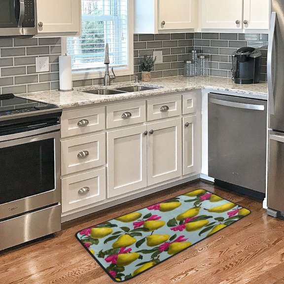Long Floor Mat 39x20Inch Kitchen Mat Bathroom Mat Living Room Mat Bedroom Mat, Absorbent, Delicate Fabric, No Ball, Do Not Fade Yellow Pear Pattern