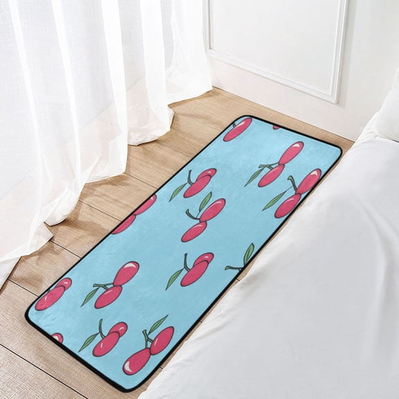 Long Floor Mat Hallway Carpet 39x20inch Non-slip Entrance Carpet for Living Room Bedroom Kitchen Cartoon Cherry Pattern