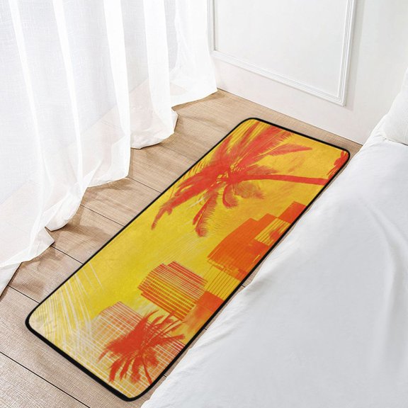 Long Floor Mat Hallway Carpet 39x20inch Non-slip Entrance Carpet for Living Room Bedroom Kitchen Orange Silhouettes Of Buildings