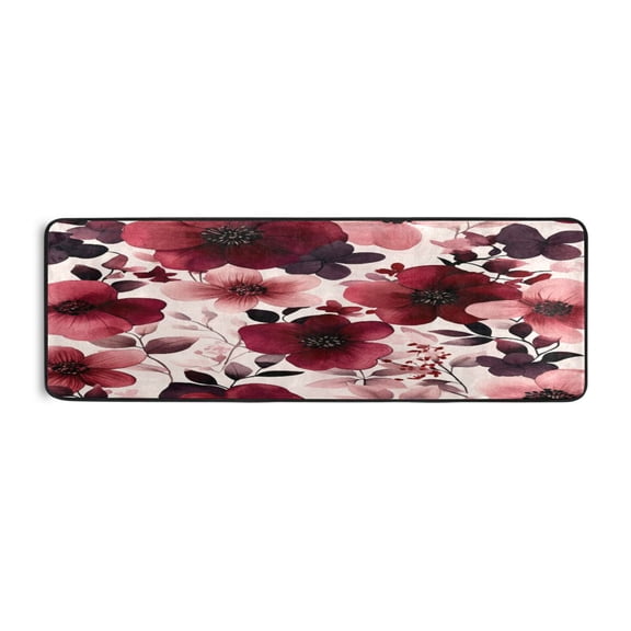 Long Floor Mat Hallway Carpet 72x24 Inch Area Carpet Non-slip Entrance Carpet Washable Door Mat Kitchen Bedroom Living Room Maroon Flowers