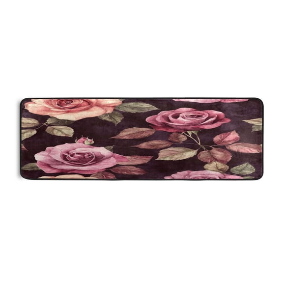 Long Floor Mat Hallway Carpet 72x24 Inch Area Carpet Non-slip Entrance Carpet Washable Door Mat Kitchen Bedroom Living Room Maroon Roses Seamless
