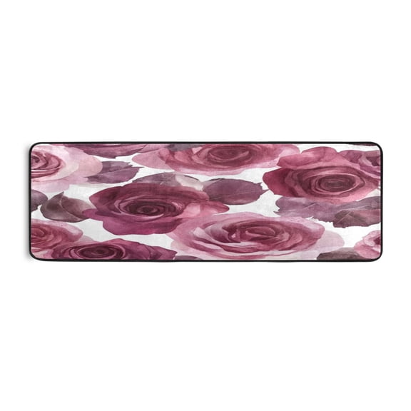 Long Floor Mat Hallway Carpet 72x24 Inch Area Carpet Non-slip Entrance Carpet Washable Door Mat Kitchen Bedroom Living Room Maroon Roses