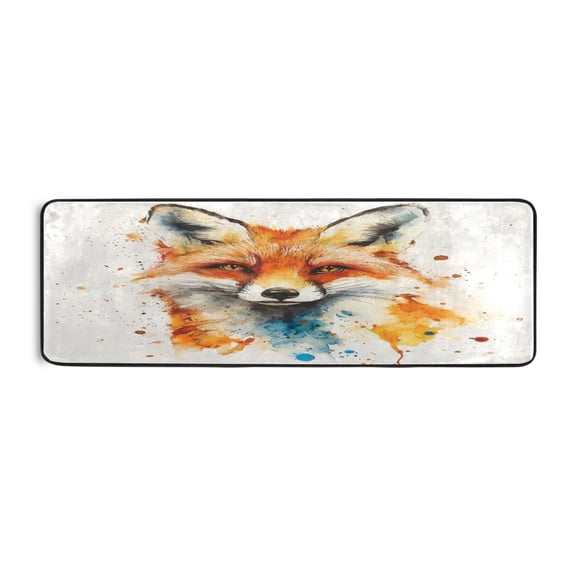 Long Floor Mat Hallway Carpet 72x24 Inch Area Carpet Non-slip Entrance Carpet Washable Door Mat Kitchen Bedroom Living Room Orange Watercolor Fox