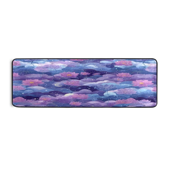 Long Floor Mat Hallway Carpet 72x24 Inch Area Carpet Non-slip Entrance Carpet Washable Door Mat Kitchen Bedroom Living Room Purple Lotus Flowers