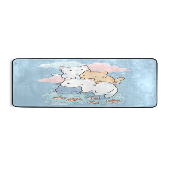Long Floor Mat Runner Rug Hallway Carpet Door Mat Bedroom Floor Mat Living Room Floor Mat Durable and Anti-slip Cute Cat and Fish