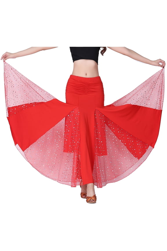 Long Flowy Modern Ballroom Flamenco Dance Practice Skirt Dancewear Adult