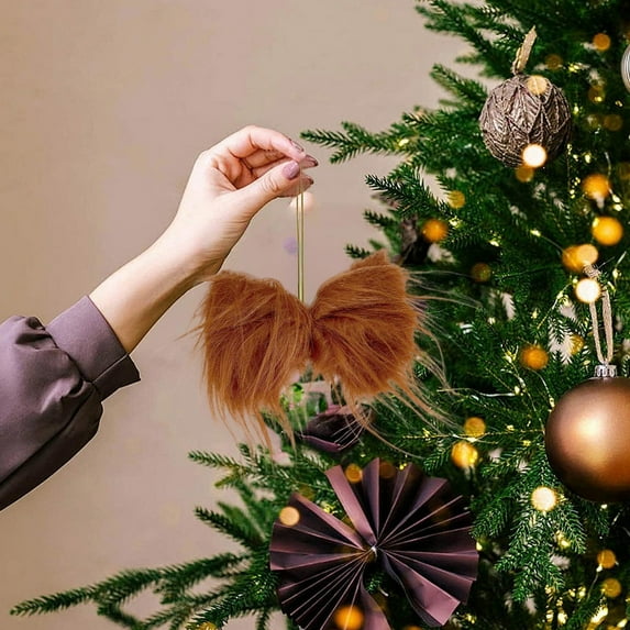 Long Fluffy Faux Fur Christmas Tree Bow Ornament Holiday Party Decorations Festive Gift Wrapping Accent for Xmas Home Decorations