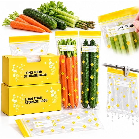 Long Food Freezer Bags, Reusable Long Food Storage Bags Pull-Out Box ...