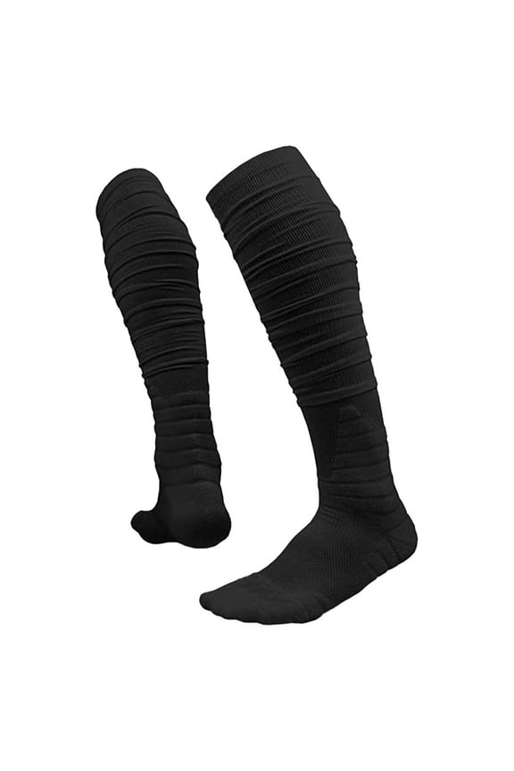 Long Football Socks with Ankle Support, Combed Cotton Padded Knee High Tube Socks for Multi-Sports Use, Anti-Slip Scrunch Design Soccer Baseball Softball Hockey Socks for Youth and Adults Black