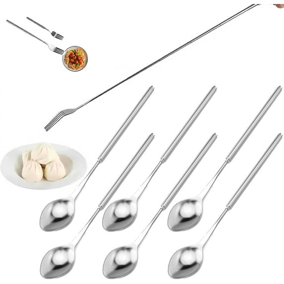 Long Fork Prank Retractable - 8.5 to 24" Telescopic Extended Comically Long Spoon Set, Stainless Steel Expandable Handle Cutlery Tableware, Extendable Dinner Dessert BBQ Fruit Telescoping Fork