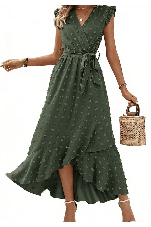 Long Formal Dresses for Women Boho Dresses 2026 Spring Fashion Cap Sleeve Swiss Dot Flowy Ruffle Beach Ruffle Wedding Guest Dresses Cocktail Maxi Dress