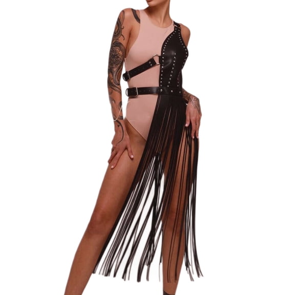 Long Fringed Suspender Belt For Daily Wear Decorative PU Leather Waist Cincher Belt For Concerts And Evening Party