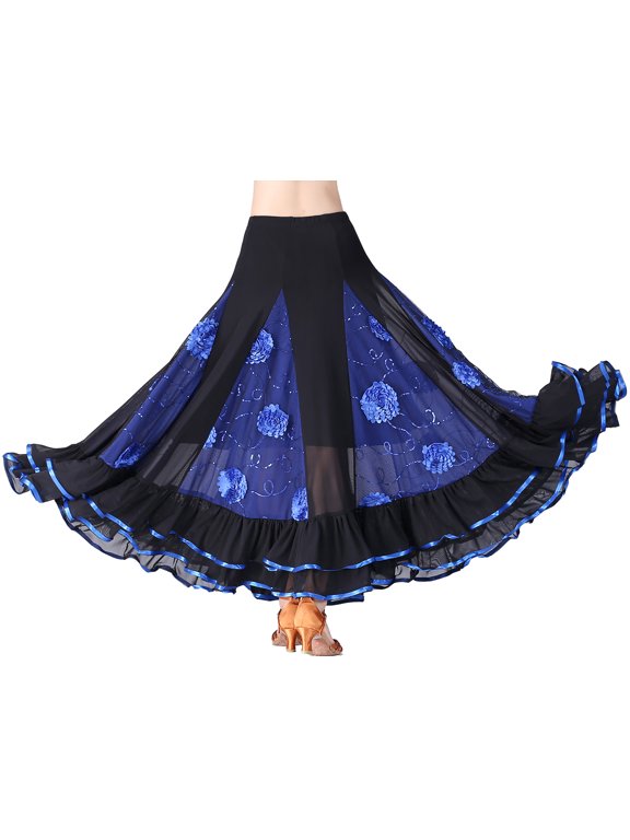 Long Full Circular Ballroom Tango Practice Stage Dance Wear Skirt Ladies