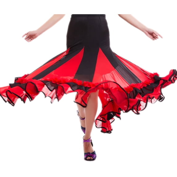 Long Full Circular Flamenco Ballroom Dance Performance Practice Skirt
