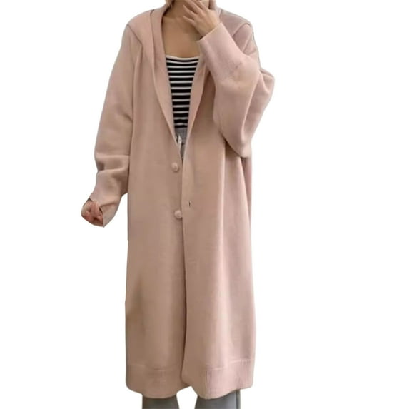 Long Fuzzy Cardigan for Women Oversized Open Front Solid Color Hooded Sweater Long Sleeve Soft Cozy Warm Trendy Coat