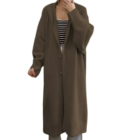 Long Fuzzy Cardigan for Women Oversized Open Front Solid Color Hooded Sweater Long Sleeve Soft Cozy Warm Trendy Coat