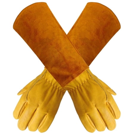 Long Garden Gloves for Women Man, Thorn Proof Rose Pruning Cowhide Leather Garden Gloves for Cactus, Rose and More - L