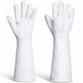 thumbnail image 1 of Long-Gardening-Gloves for Women/Men - Thorn Proof Cowhide Leather Rose/Blackberry Pruning Heavy Duty Gloves Thick Palm Gauntlet Garden Work Gloves with Forearm Protection (White-X-Large), 1 of 7