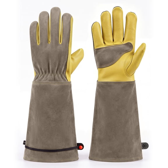 AEGEND Long Gardening Gloves for Women & Men, Waterproof Cowhide Leather, 17–18" Elbow-Length Gauntlet Cuff, Reinforced Palm, Flexible Garden Work Gloves for Rose Pruning, Planting & Weeding, Gray-L
