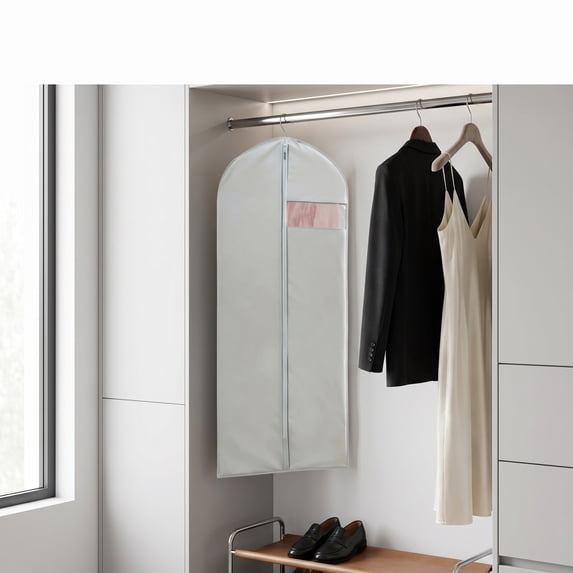 Long Garment Bag for Hanging Clothes Foldable Wedding Dress Cover with Transparent Window for Gown Storage and Travel Protection, Grey