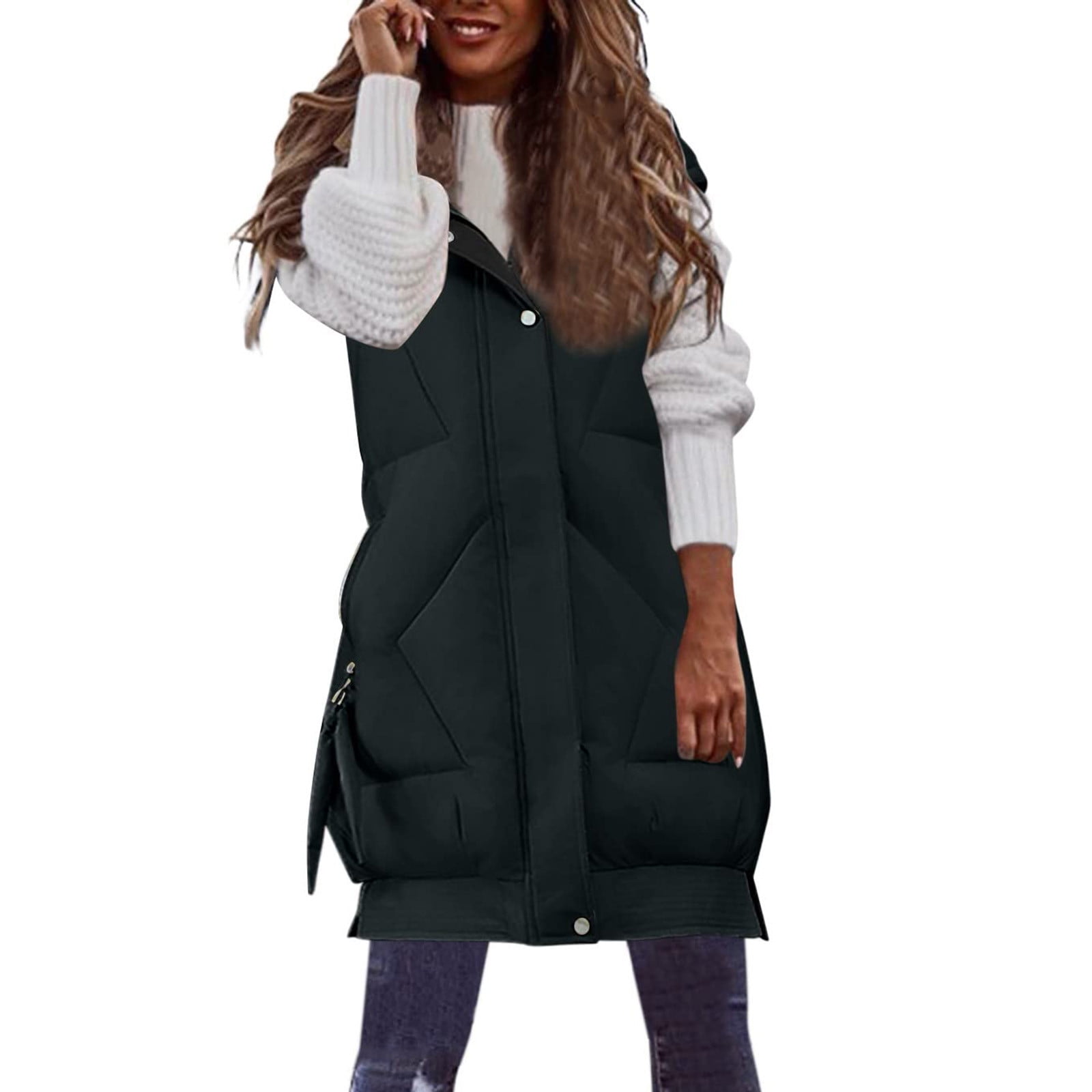 Long Vest for Women Clearance MidLength Hooded Quilted Jackets Winter