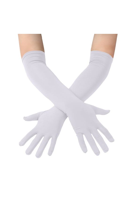 Long Gloves, Audhol Men's and Women's Spandex Costume Gloves 18" Length Stretchy Halloween Cosplay Long Opera Gloves Opera Gloves White, One Size
