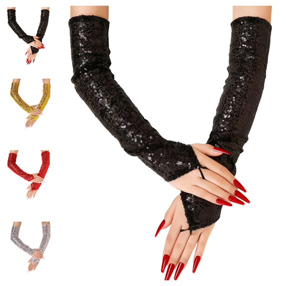 GPOECD Long Gloves Carnival Elbow Length Sleeve Fingerless Shine Reflective Details Stage Performances Party Retro Mittens