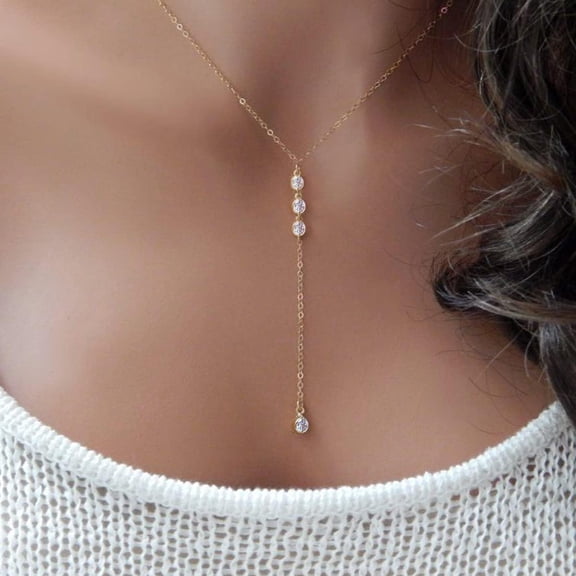 Long Gold Necklace For Women, Layered Lariat Necklaces 14K Gold Plated/Silver Dainty Drop Necklaces For Women Trendy Simple Non Tarnish Chain Necklace Statement Y-Shaped Jewelry Gift Wedding[o1390]