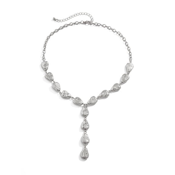 Long Gold Pendant Y Shape Lariat Necklace Statement for Women Trendy, 14K Gold Plated Big Baroque Shaped Style Long Necklace Waterdrop Beads Chain