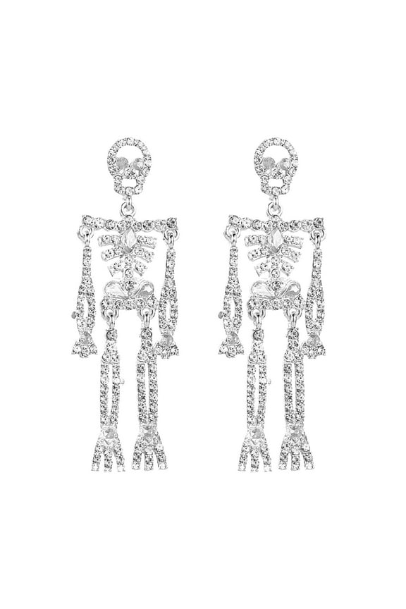 Long Gothic Style Skeleton Rhinestone Earrings Halloween Horror Skeleton Earrings Halloween Party Jewelry Earrings For Women Fake Weapon Earrings