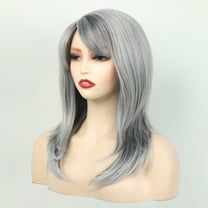 Long Gray Curly Wig with Side Bangs Medium Length Synthetic Hairpiece for Women