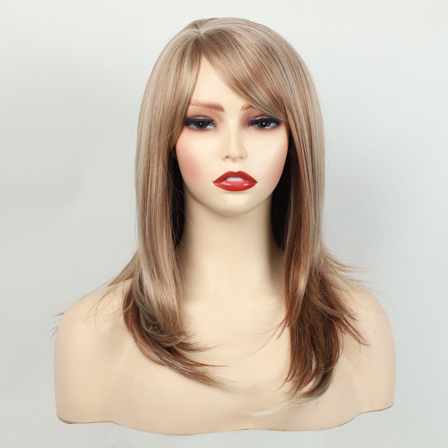 Long Gray Curly Wig with Side Bangs Medium Length Synthetic Hairpiece for Women