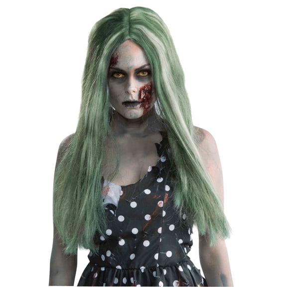 Long Grey And Green Strait Zombie Costume Undead Lady Costume Wig