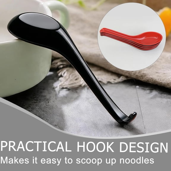 Long Grip Hook Design Small Soup Spoon, Durable Imitation Ceramic Plastic Utensil for Lamian Noodles, Rice, Indoor and Outdoor Catering Use