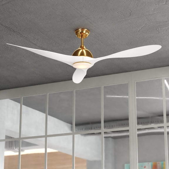 Long Grove 56 in. Satin Brass White Blades, Contemporary Ceiling Fan with Integrated LED Light Kit Included Remote Control