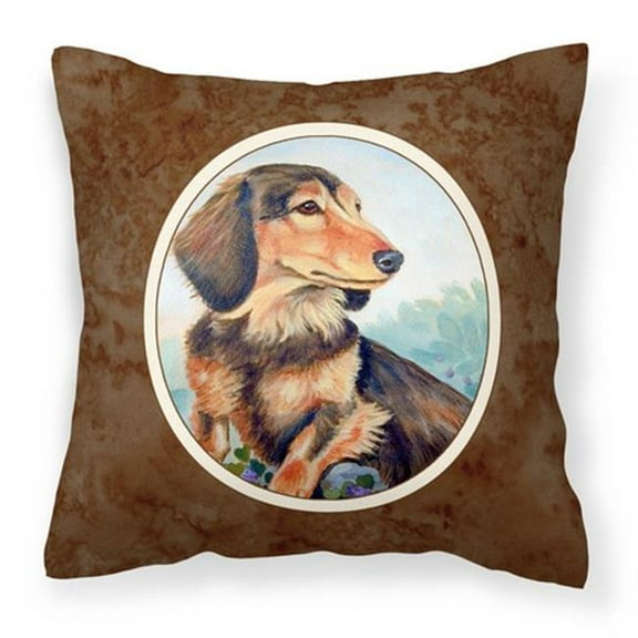 Long Hair Chocolate & Cream Dachshund Fabric Decorative Pillow