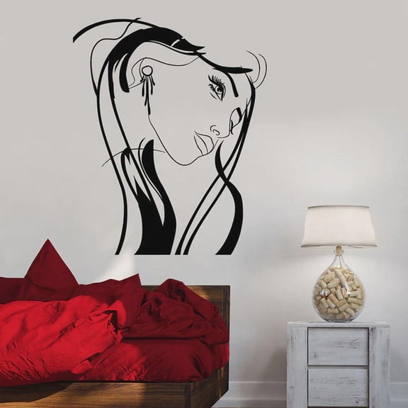 Long Hair Girl Wall Decal Woman Face Art Vinyl Window Stickers Beauty Hair Salon Makeup Room Girls Bedroom Interior Decor 74x89cm