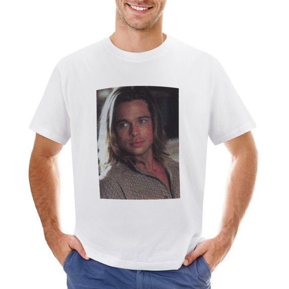 Long Hair Handsome Man Vintage T-shirt Mens Cotton Classic Crewneck Short Sleeve Tees Unisex White XS
