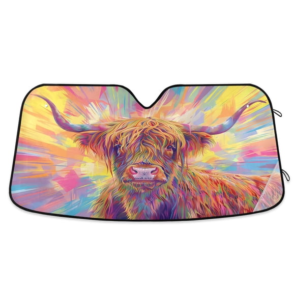 Long Hair Highland Cow Cattle Car Windshield Sun Shade Foldable Car Front Window Visor Heat and UV Protection 53x23.5