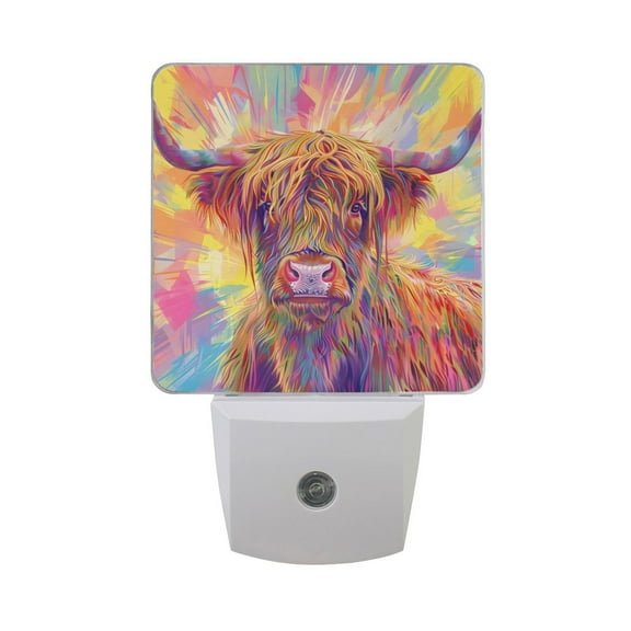 Long Hair Highland Cow Cattle Night Light 2 Pack LED Nightlight Plug into Wall Dusk to Dawn Sensor Soft White