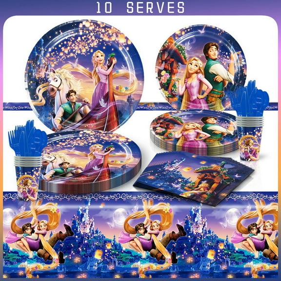 Long Hair Party Tableware Set Plates Cup Kit Birthday Supplies Decorations Disposable Dinnerware