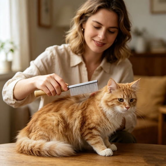 Long Hair Pet Comb 7.8 Inch for Daily Maintenance, Stainless Steel Pin Teeth Wooden Handle Dog Comb, Removes and Prevents Matted for Cats and Dogs, Pet Grooming Brushes