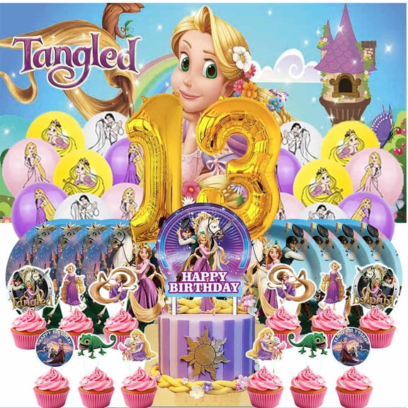 Long Hair Princess Balloons Party Supplies 13th Decor Tableware Birthday Cake Topper Decorations Banner Backdrop