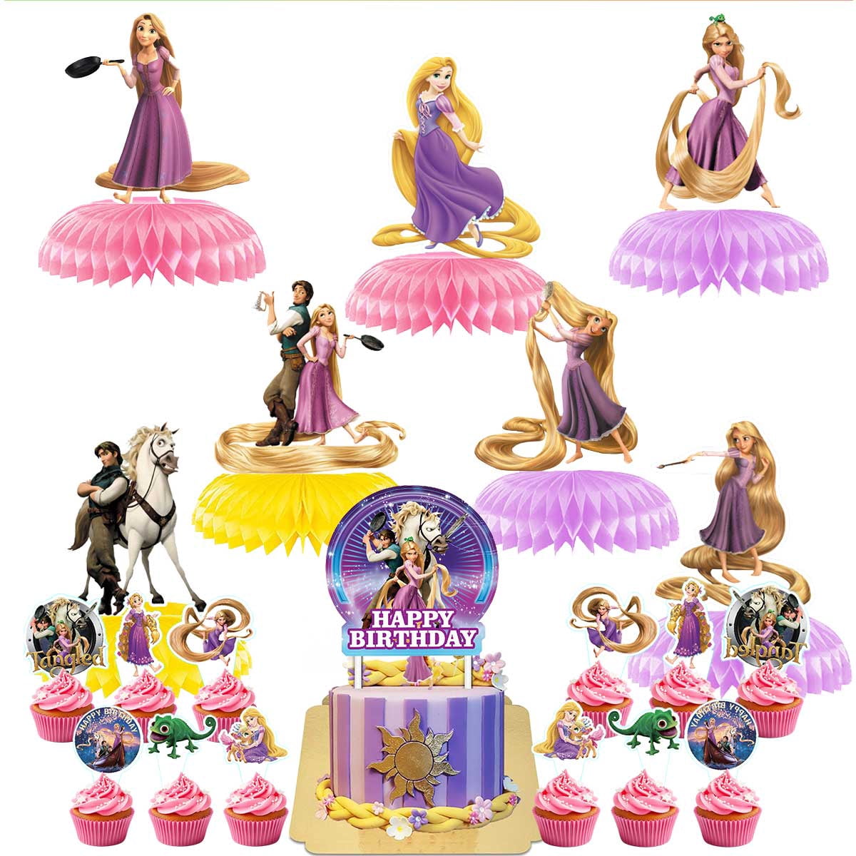 Long Hair Princess Party Supplies Honeycomb Centerpieces Table Toppers ...